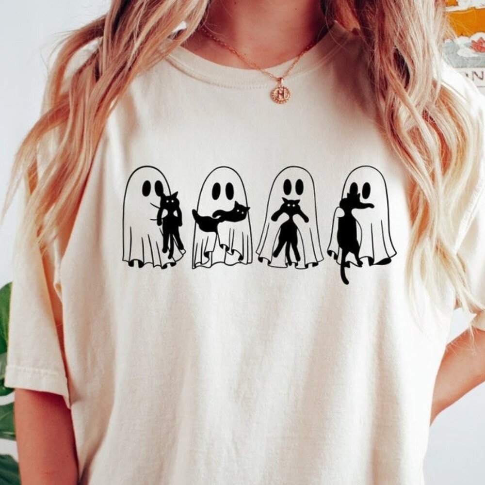 Halloween Ghost Shirt, Cute Halloween Shirt, Halloween Women_s Shirt - Picture 1 of 4